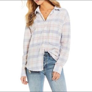Free People Loveland Woven Plaid Button Down